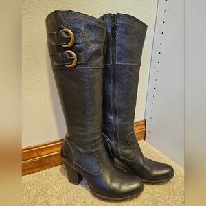 BOC Black Heeled Boots with Buckle Accents